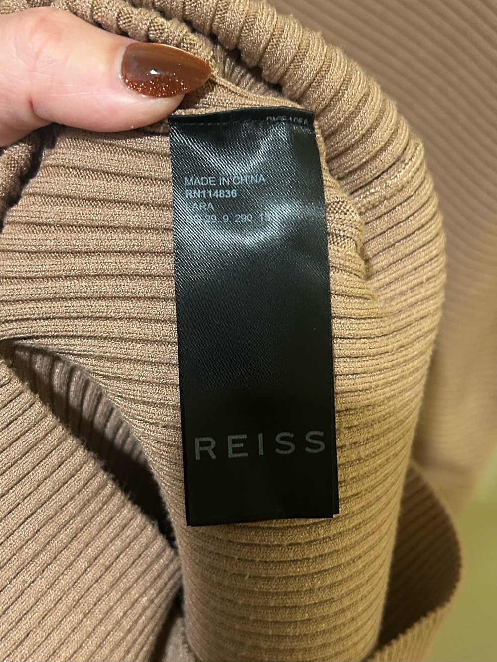 Reiss Women’s Lara Off-The-Shoulder Ribbed Midi Dress in Camel Size Small - Picture 5 of 9